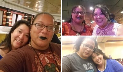 three images of Tempest and Piper loving each other's company